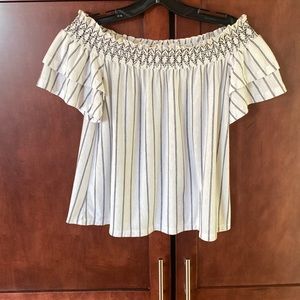 American Eagle off the shoulder shirt size small. White with black stripes.